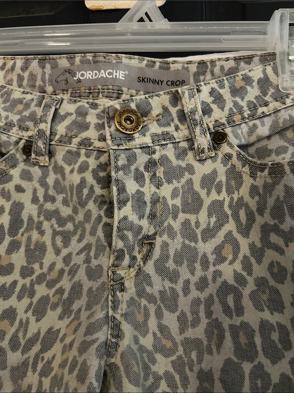 Jordache Beige and Gray Leopard Print Skinny Crop Jeans